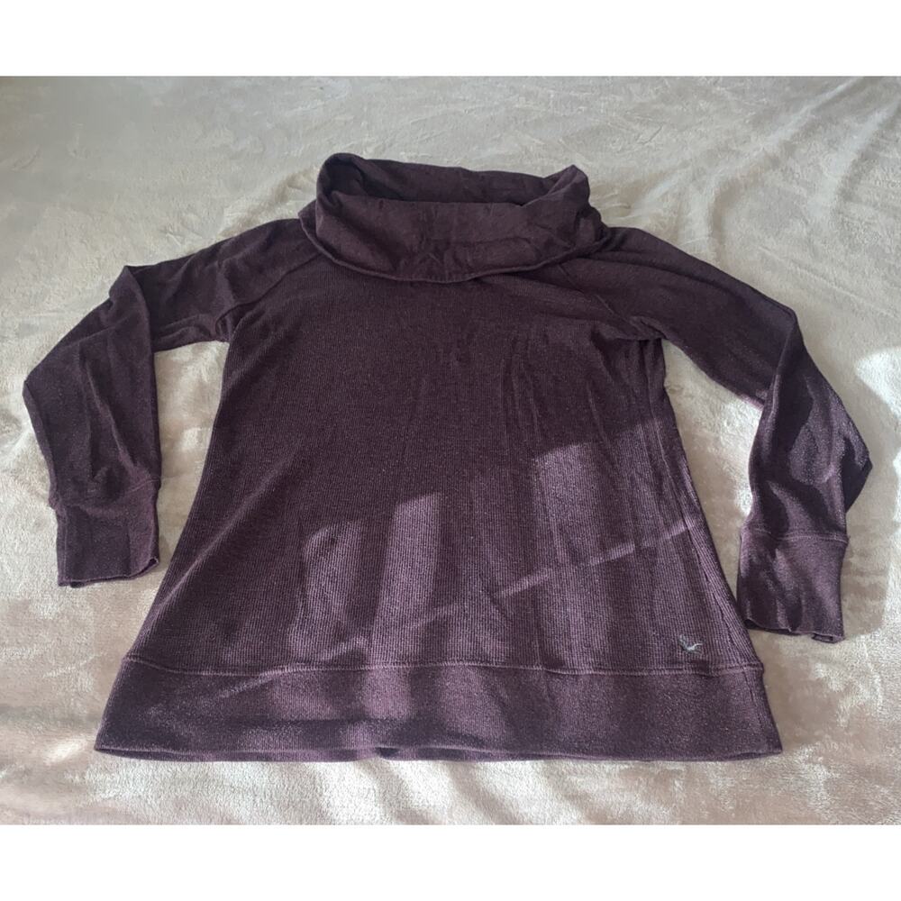 Eddie Bauer Cowl Neck Purple Waffle Thermal Long Sleeve Shirt Womens SIZE L